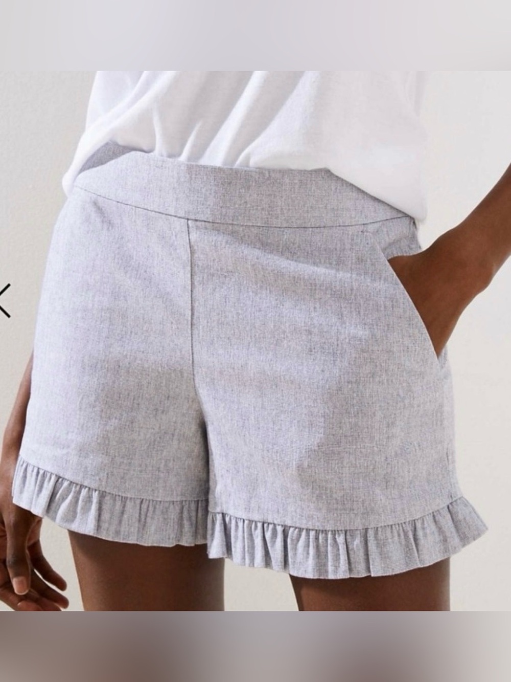 LOFT Ruffle Hem Fabric Shorts Solid Light Gray Mid-rise Workwear Size 2 Women’s
